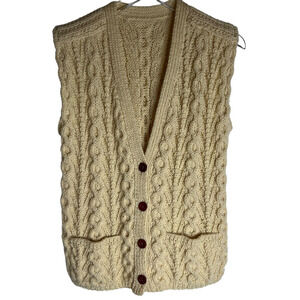 Vintage 1960's Hand Knitted Cable Knit Fisherman's Sweater Vest